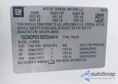 2013 Chevrolet Silverado 1500 Work Truck from USA, damaged, VIN 1GCNCPEX3DZ394414